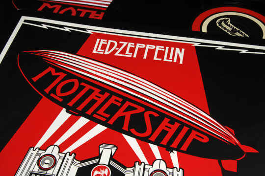 Viersen, Germany - January 1. 2023: Closeup isolated vinyl record album cover mothership of british rock band Led Zeppelin