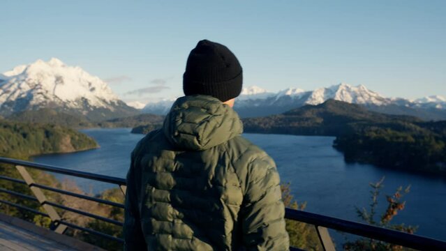 Man Looking At The View Of Bariloche Lake