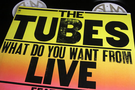 Viersen, Germany - January 1. 2023: Closeup of isolated vinyl record cover live album of the Tubes band