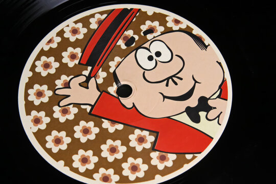 Viersen, Germany - January 9. 2023: Closeup of vinyl record cover of signor mr rossy cartoon character tv music of italian animator Bruno Bozzetto