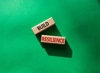 Build resilience symbol. Wooden blocks with words Build resilience. Beautiful green background. Business and Build resilience concept. Copy space.
