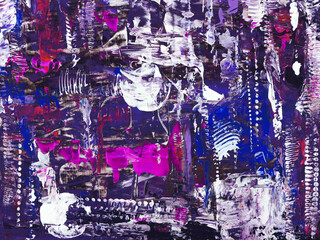 Abstract fantastic art painting in  purple colors, creative hand painted background, acrylic, brush texture.