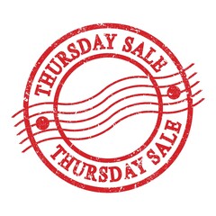 THURSDAY SALE, text written on red postal stamp.