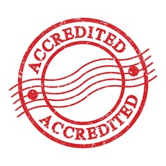 ACCREDITED, text written on red postal stamp.