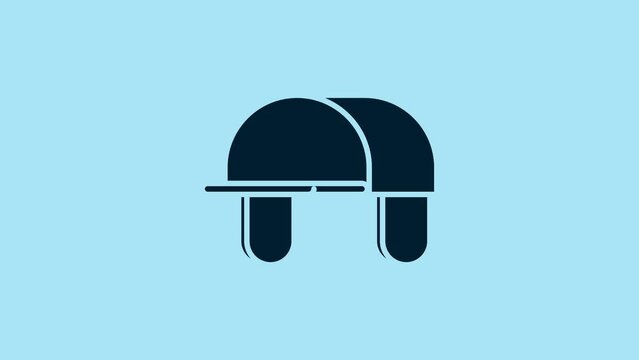 Blue Hunter hat icon isolated on blue background. Plaid winter hat. 4K Video motion graphic animation