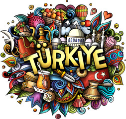 Türkiye detailed lettering cartoon illustration