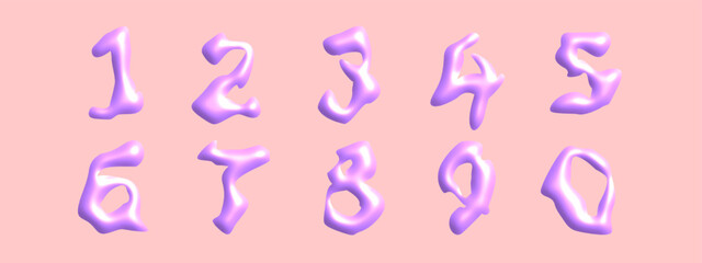 Glossy 3D y2k flux Iridescent numbers, holographic  melted numbers