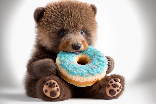Cartoon Donut lustig Dargestellt in bunten Farben und B&auml;r, ai generativ