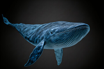 illustration of a blue whale on black background. Generated with AI