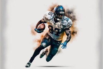 Obraz na płótnie Canvas American football player running on white background.AI Generative content