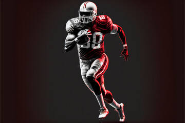 American football player running on black background AI Generative content