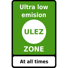 Vector graphic road sign for the entry to a ULEZ (Ultra low emission zone) and that it is operating at all times