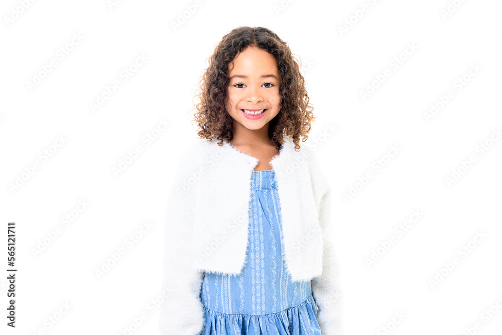 Wall mural Adorable black little girl with beautiful hairstyle isolated over white