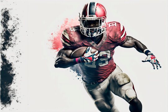American football player running on white background AI Generative content