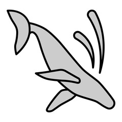 Big whale, sperm whale jumping into the water, splashing water  - icon, illustration on white background, grey style