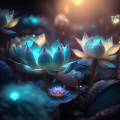 Obraz na płótnie Canvas illustration luminescent glow of lotuses in the lake