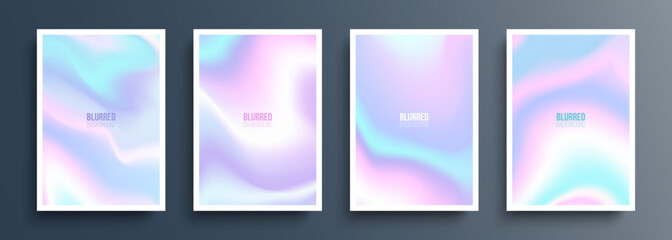 Cover templates with holographic effect. Futuristic holographic backgrounds with soft color gradient for your graphic design. Vector illustration.