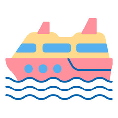 Cruise passenger liner sails on the waves of the ocean  - icon, illustration on white background, flat color style