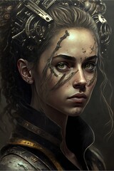 Gesicht einer hübschen Frau mit spezieller abstrakter Bemalung Visagistik Nahaufnahme, ai generativ