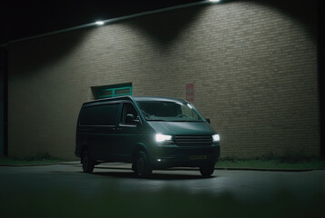 Obraz na płótnie Canvas A mysterious van parked at night. Made with Generative AI. 
