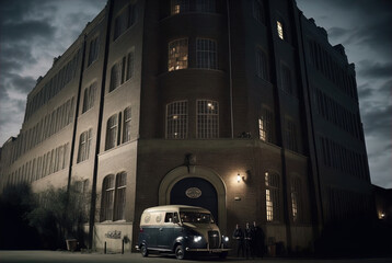 Fototapeta premium A mysterious van parked at night. Made with Generative AI. 