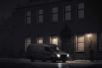 A mysterious van parked at night. Made with Generative AI.	