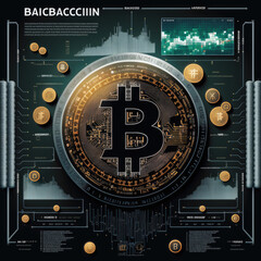 Bitcoin icon microchip. Crypto market. Digital gold.