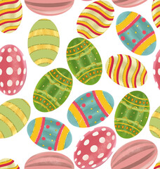 Hand drawn happy Easter eggs and chicken graphics in watercolor 