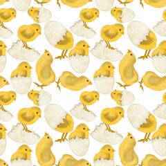 Hand drawn happy Easter eggs and chicken graphics in watercolor 