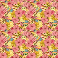 Hand drawn happy Easter eggs and chicken graphics in watercolor 