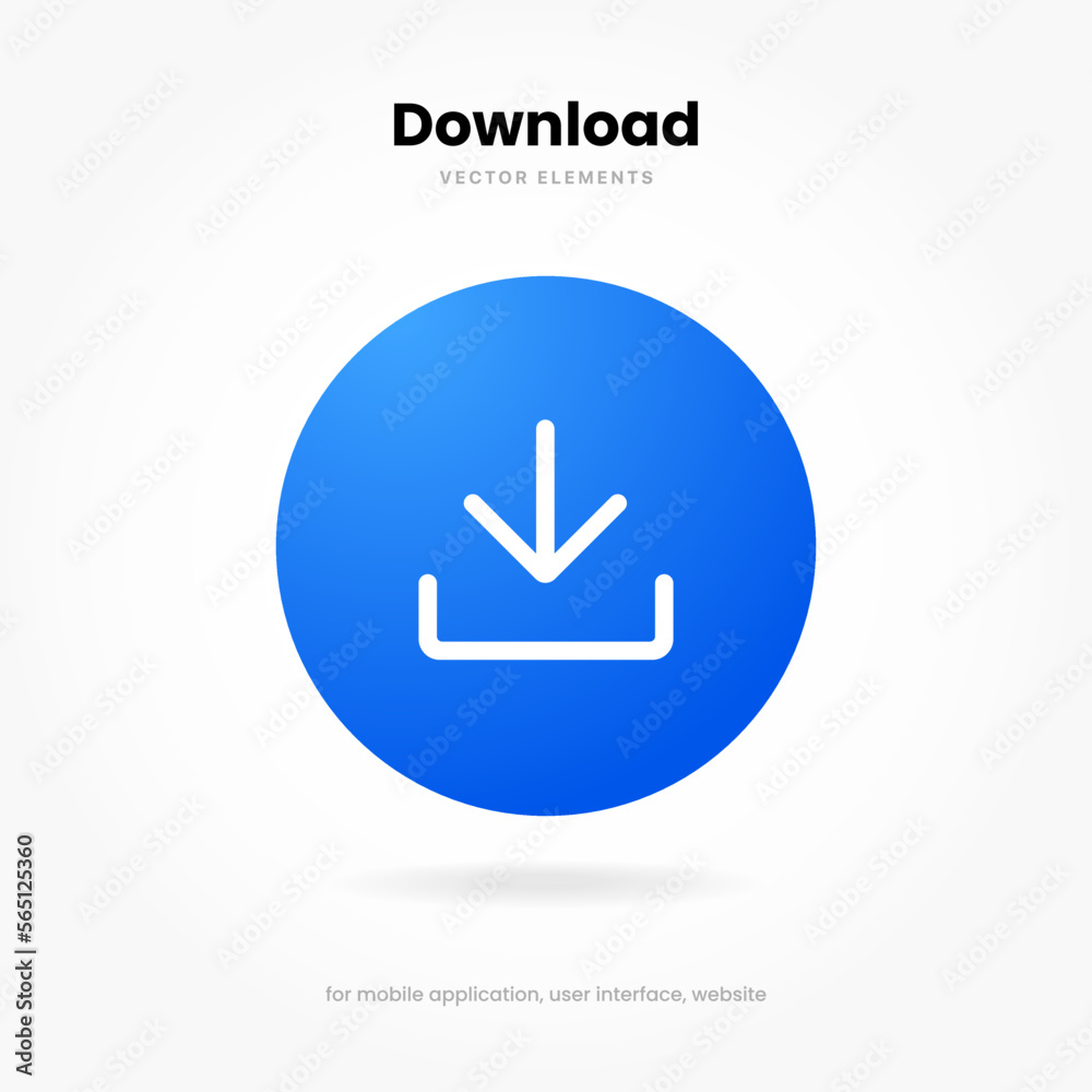 Poster 3D download icon button. Upload icon. Download symbol, sign. Down arrow bottom side symbol. Save cloud icon push button for ui ux website mobile app