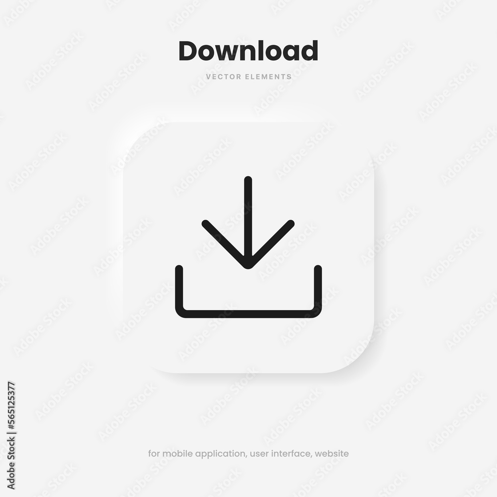 Poster 3D download icon button. Upload icon. Download symbol, sign. Down arrow bottom side symbol. Save cloud icon push button for ui ux website mobile app