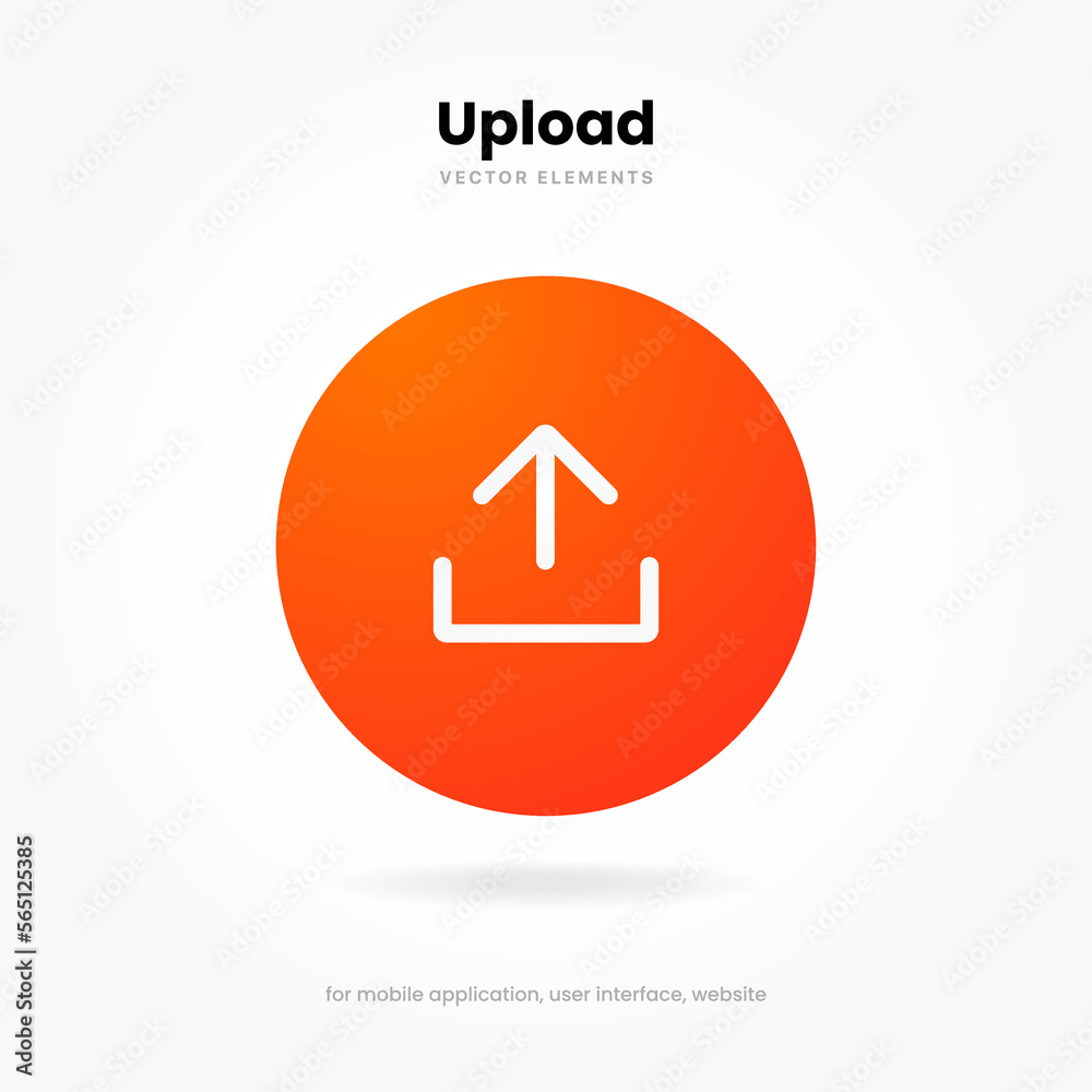 Poster 3D upload download button icon. Upload icon. Down arrow bottom side symbol. Click here button. Save cloud icon push button for UI UX, website, mobile application.
