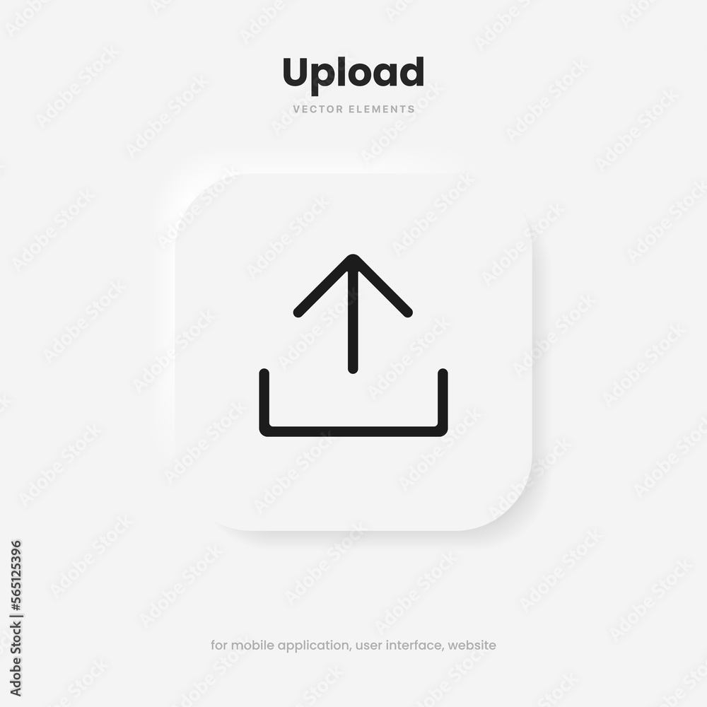 Poster 3D upload download button icon. Upload icon. Down arrow bottom side symbol. Click here button. Save cloud icon push button for UI UX, website, mobile application.