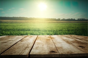 Fototapeta na wymiar Nature spring or summer with sunlight background and empty wood table