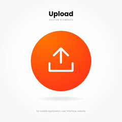 3D upload download button icon. Upload icon. Down arrow bottom side symbol. Click here button. Save cloud icon push button for UI UX, website, mobile application.