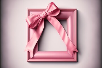 Realistic frame with silk pink ribbon bow with free space for text