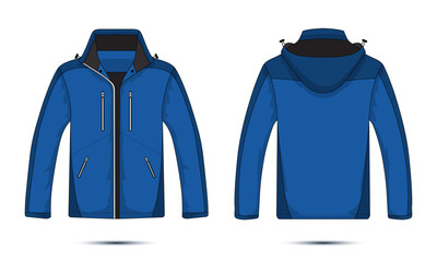 Fototapeta Blue long sleeve hooded unisex mountain jacket obraz