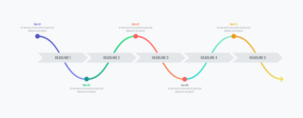 Light process Infographics with crossing lines. Five steps and colorful elements. Thin line vector icons. Data graphs for flow charts, presentations and UI