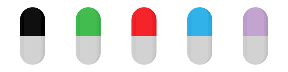 Capsule vector simple icon. Medicine image, drugs. Red pill.