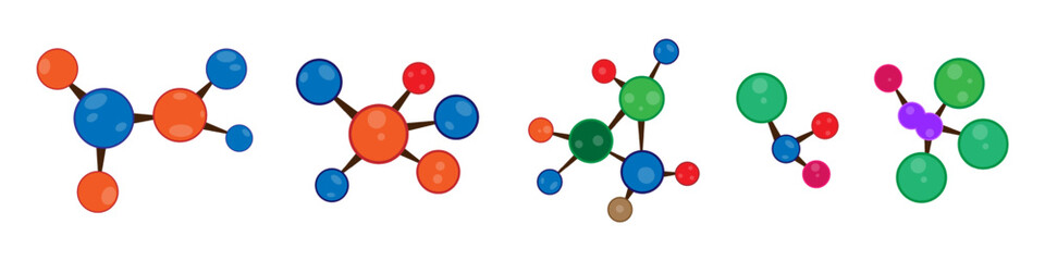 Molecule icon. Molecular structure. atoms. molecular bonds set