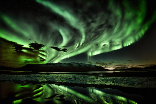 Magical and mystical northern lights. Aurora Borealis.	