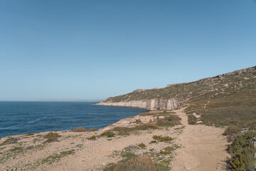 Panoramic view of cliffs in sunny Malta