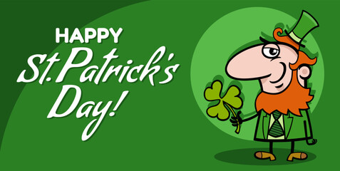 Saint Patrick Day design with cartoon Leprechaun with clover