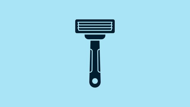 Blue Shaving razor icon isolated on blue background. 4K Video motion graphic animation