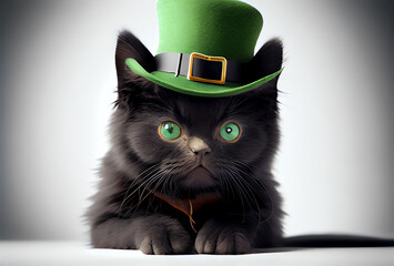st patricks day cat in a leprechaun hat, generative ai
