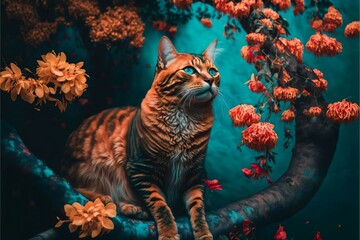 An Orange Cat In A Cyan Room - Generative AI