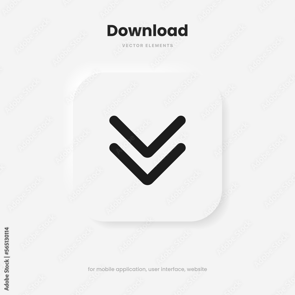 Poster 3D download icon button. Upload icon. Download symbol, sign. Down arrow bottom side symbol. Save cloud icon push button for ui ux website mobile app