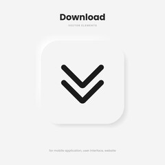 3D download icon button. Upload icon. Download symbol, sign. Down arrow bottom side symbol. Save cloud icon push button for ui ux website mobile app