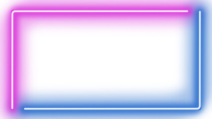 Two tone neon color rectangular picture frame on transparent background. Blue and pink light movement for overlay elements. Copy space in the center.